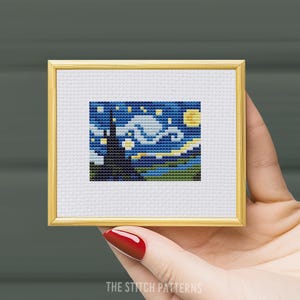 Mini schema punto croce Notte stellata PDF, Van Gogh, piccola mini arte, schema digitale, famoso dipinto punto croce, ricamo a mano
