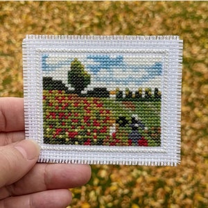 Modern cross stitch pattern, Small Claude Monet, Poppy field paint gin, Miniature art , mini cross stitch, small cross stitch, PDF Pattern