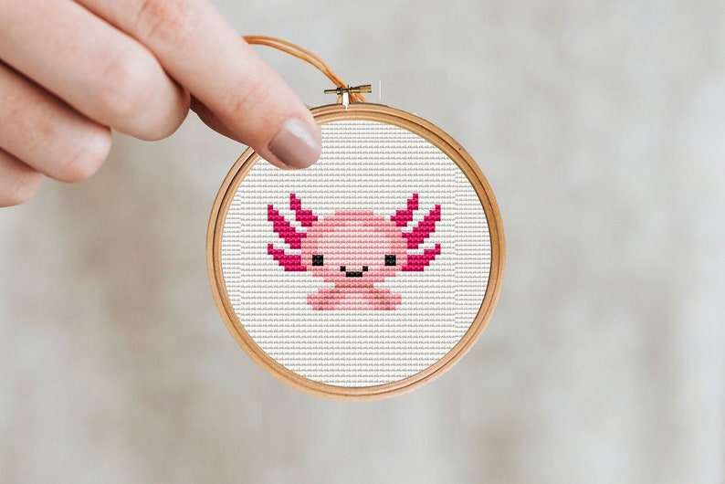 Axolotl cross stitch pattern, Embroidery axolotl, Axolotl hand stitch, Axolotl gifts, animals needlework, modern cross stitch, kids stitch image 1