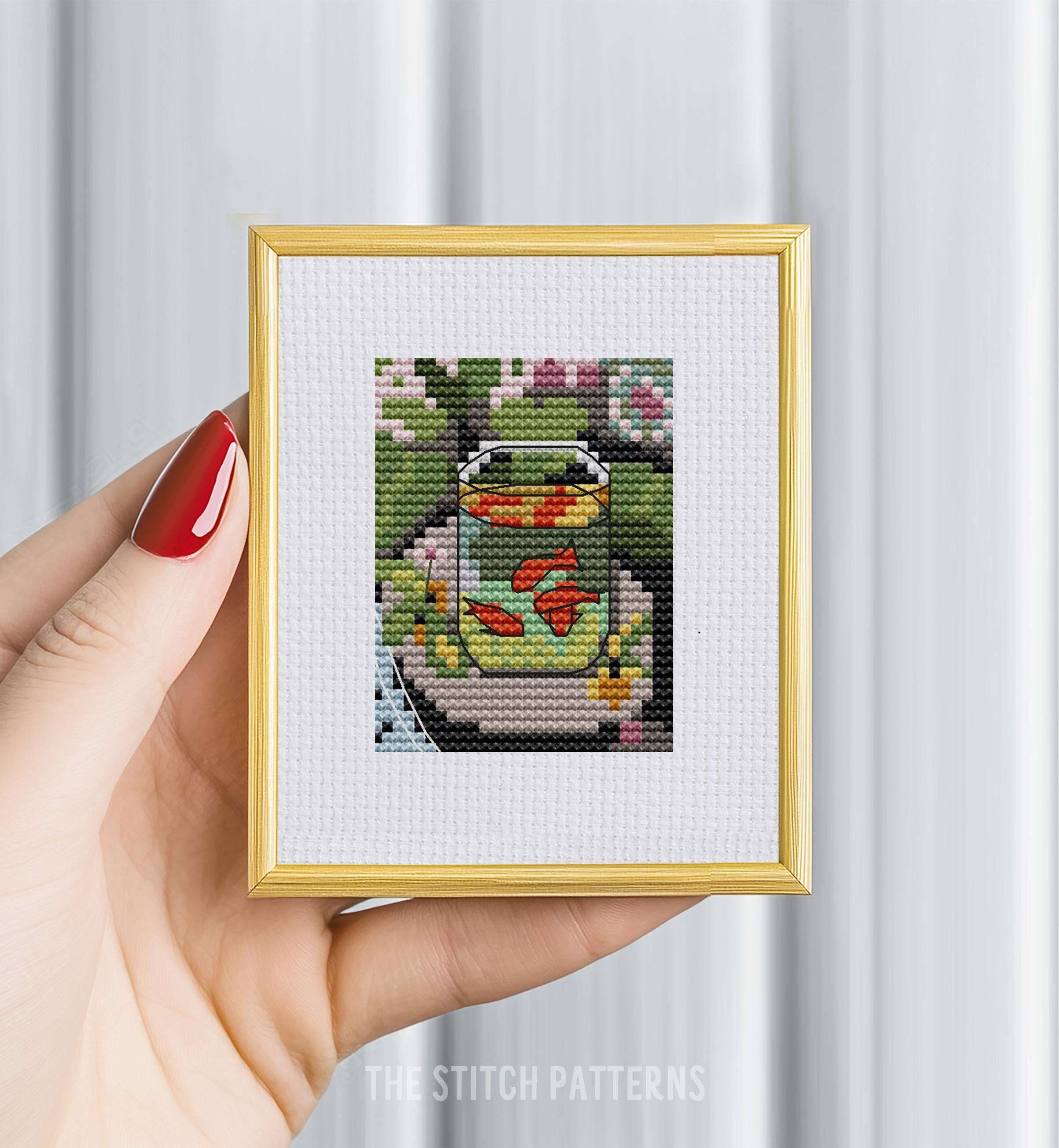 ミニマティス、金魚のクロスステッチパターン、ミニ刺繍、クロス