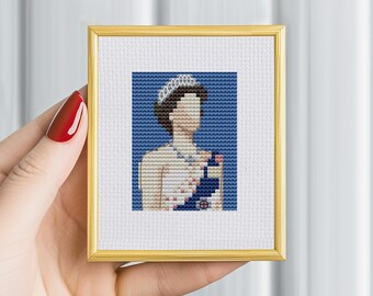 エリザベス2世女王のミニクロスステッチパターン：簡単な刺繍チャート