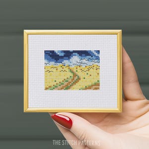 Trigal con cuervos de Van Gogh, Mini Patrón de Punto de Cruz (Patrón en PDF) gráfico de pintura contado