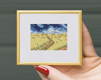 Van Gogh Wheatfield with Crows, Mini Cross Stitch Pattern (PDF Pattern) painting counted chart
