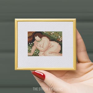 Tiny cross stitch pattern &quot;Bather Gazing at Herself&quot; Pierre Auguste Renoir, Miniature art cross stitch, mini gallery wall, DIY cross stitch