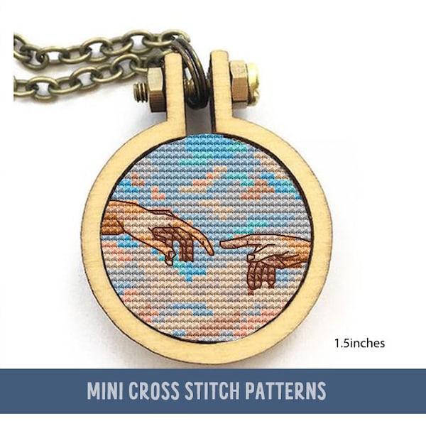 Mini museum cross stitch pattern "The creation of Adam" by MichaelAngelo, Miniature art cross stitch,  pendant, brooch, jewelry pattern,tiny