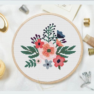 Flower cross stitch pattern, plants cross stitch,Modern cross stitch pattern,hoop art,Bouquet Cross Stitch Pattern,Needlepoint Chart,flowers