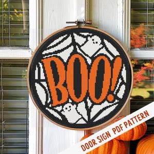 Boo Ghost Türschild Kreuzstichmuster (PDF-Muster), sofort-Download, Halloween-Zählvorlage