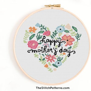 Happy mothers's day Cross Stitch Pattern, Mothers day gift,Cute Quote, Counted Cross Stitch Pattern PDF,Instant Download,floral cross stitch