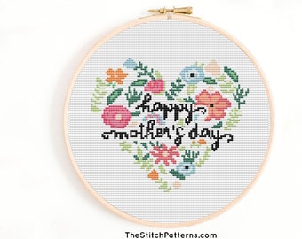 Happy mothers's day Cross Stitch Pattern, Mothers day gift,Cute Quote, Counted Cross Stitch Pattern PDF,Instant Download,floral cross stitch