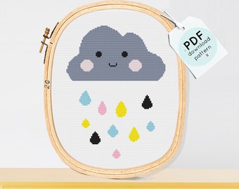Cloud Cross Stitch Pattern, Modern Geometric Baby Design (PDF)