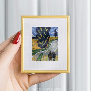 Tiny art cross stitch pattern &quot;Road with Cypress and Star&quot; (1890), Vincent van Gogh Cross Stitch Pattern, Famous Painting Embroidery Artwork