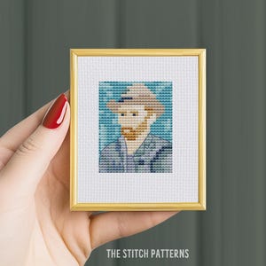 Korsstygnsmönster Mini, Självporträtt med Grå Filthatt, Van Gogh, enkelt korsstygn, mästerverk korsstygn, liten liten mini, Ladda ner