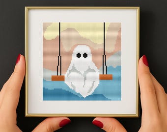 Pastel Ghost Cross Stitch Pattern PDF | Cute Halloween stitch Design | Cozy Fall Stitch Chart | Spooky counted cross stitch, pdf Needlework