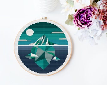 Landscape Modern Cross Stitch Pattern, Nature Counted Cross Stitch Chart, Modern cross stitch PDF,  easy cross stitch, crafts for quarantine