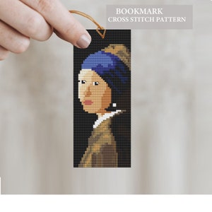 Cross stitch pattern Art, The girl with a pearl earring, Bookmark cross stitch pattern, small cross stitch, cross stitch art, mini tiny art