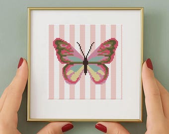 Motif papillon au point de croix : motif à rayures (motif PDF) facile à compter, 10 x 10 cm, couleurs pastel