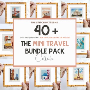 MINI TRAVEL PACK, Mini cities cross stitch patterns, present and future, modern cross stitch,  Access lifetime, cityscape, landscape, pdf