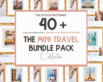 MINI TRAVEL PACK, Mini cities cross stitch patterns, present and future, modern cross stitch,  Access lifetime, cityscape, landscape, pdf