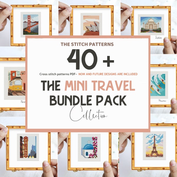 MINI TRAVEL PACK, Mini cities cross stitch patterns, present and future, modern cross stitch,  Access lifetime, cityscape, landscape, pdf