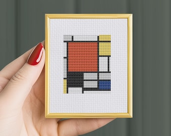 Mondrian Cross Stitch Pattern, Modern Mini Art (Instant PDF Download) counted chart