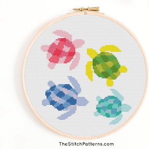 Turtle cross stitch pattern, colorful  turtle pattern, sea animal patterns, counted cross stitch, turtle PDF pattern,  modern cross stitch