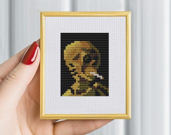 Tiny Cross Stitch Pattern PDF: Van Gogh - Skull with Burning Cigarette, small cross stitch, mini cross stitch, modern cross stitch, art