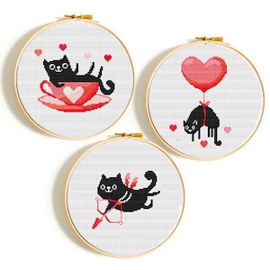 Valentine's cross stitch pattern, Cat in love cross stitch, Love Cross Stitch Pattern Heart Cross Stitch,Modern Cross stitch, valentines day