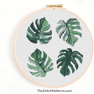 Kreuzstich Muster Kreuzstich Muster, Kreuzstich Stickmuster PDF, Monstera Kreuzstich, Frühlingsstickerei, Kreuzstich Muster