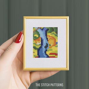 Mini cross stitch painting, Cat under a tree by Franz Marc, Cat Modern Cross stitch pattern, famous painting pattern, Instant download PDF
