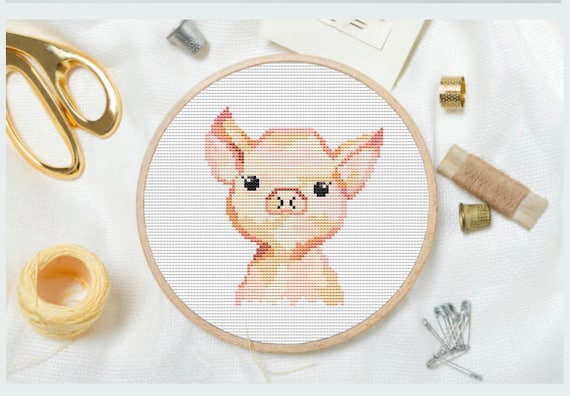 豚のクロスステッチ図案、農場動物の刺繍ニードルワーク（PDF