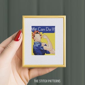 We can do it, Kreuzstich Stickmuster PDF, Rosie the Riveter, berühmtes Plakat, feministischer Kreuzstich, Frau Stickrahmen Kunst, Mini Kreuzstich Kunst