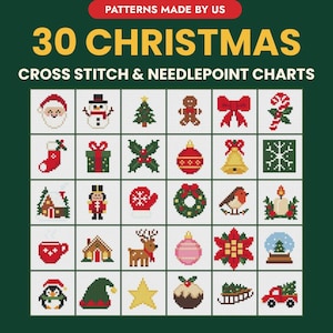 30 Mini schemi per punto croce natalizi, schema per ricamo a punto croce in PDF, adatti ai principianti, pacchetto di motivi natalizi, download immediato,