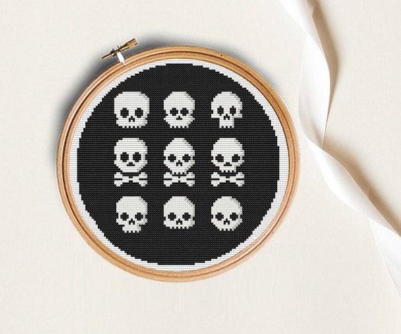 Halloween love cross stitch Skeleton cross stitch pattern PDF Modern Halloween cross stitch patterns pdf
