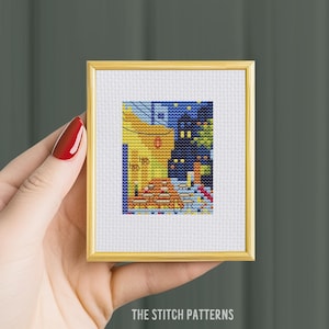 Café Terrace at night, Vincent Van Gogh cross stitch pattern art, cross stitch pattern small, small mini art, artwork masterpieces stitch