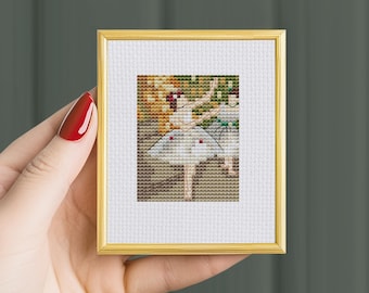 Modèle de point de croix danseuse Degas, oeuvre d'art miniature (modèle PDF), mini grille de points