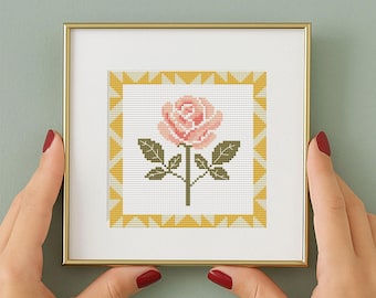 Motif de point de croix rose Pdf broderie téléchargement immédiat projet de couture floral pour débutant fil facile compté tableau folk moderne