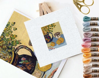 Mini  Still life art, Van Gogh  cross stitch pattern "Nature morte" cross stitch pattern PDF, floral cross stitch, textil art, hoop art mini