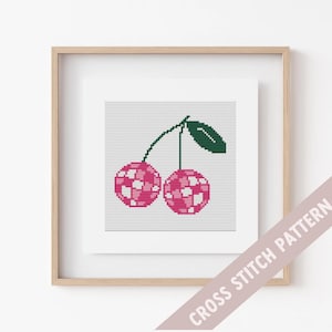 Cherry Disco Ball Cross Stitch Pattern PDF, retro cross stitch, small Cross Stitch Pattern, Disco Ball Embroidery, Trendy Embroidery, easy