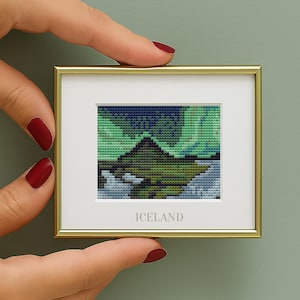 Iceland Northern Lights Cross Stitch Pattern: Mini Travel Souvenir (PDF Digital Download) counted chart