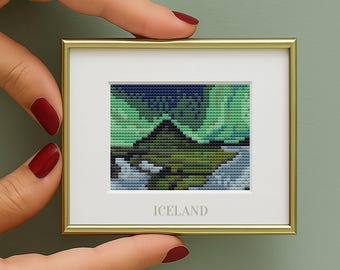 Iceland Northern Lights Cross Stitch Pattern: Mini Travel Souvenir (PDF Digital Download) counted chart