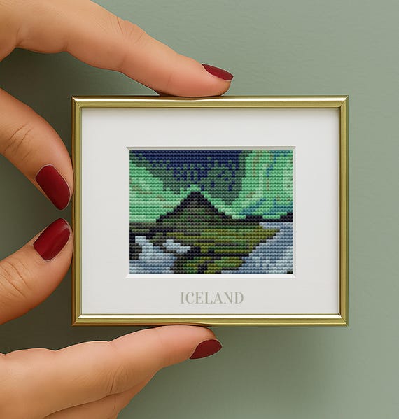 Iceland Northern Lights Cross Stitch Pattern: Mini Travel Souvenir (PDF Digital Download) counted chart