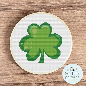 Kleeblatt Kreuzstich Muster, Kleeblatt Moderne Kreuzstich, St Patricks Kreuzstich, Glücksstich, St Patrick Day Decor, Luck