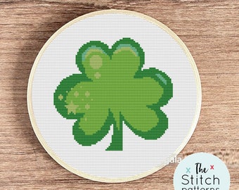 Shamrock Cross Stitch Pattern, Four Leaf Clover Modern Lucky Stitch (PDF Download)