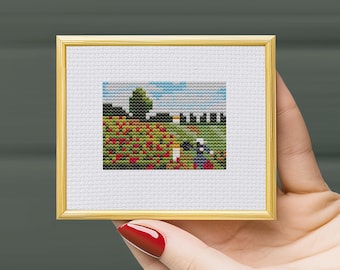 Modern cross stitch pattern, Small Claude Monet, Poppy field paint gin, Miniature art , mini cross stitch, small cross stitch, PDF Pattern