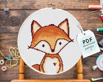 Baby Fox Cross Stitch Pattern, Modern Nursery Decor (PDF Pattern)