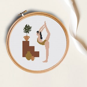 Yoga Cross Stitch Pattern PDF,Meditation Embroidery Pattern, Counted Cross Stitch, Female cross stitch pattern, modern girl pattern