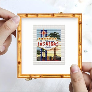 Las Vegas Icon Cross Stitch Chart, punto croce USA, schema xstitch da viaggio, mini punto croce, piccola Las Vegas, minuscolo punto croce, land art