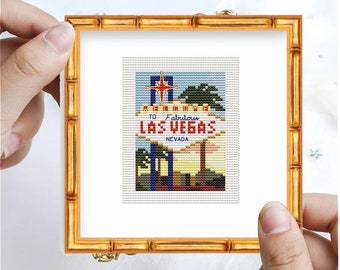 Las Vegas Icon Cross Stitch Chart, USA cross stitch, travel xstitch pattern, mini cross stitch, small Las Vegas, tiny cross stitch, land art