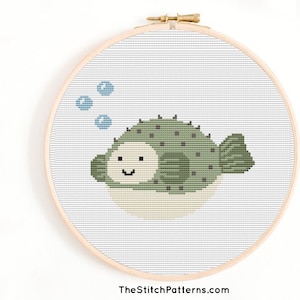 Cross Stitch Pattern, blowfish pattern, Kids Pattern, Nursery Decor, ocean Cross Stitch, Instant Download PDF, Counted Cross Stitch Chart