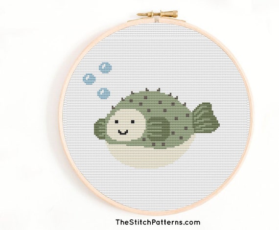 Cross Stitch Pattern, blowfish pattern, Kids Pattern, Nursery Decor, ocean Cross Stitch, Instant Download PDF, Counted Cross Stitch Chart